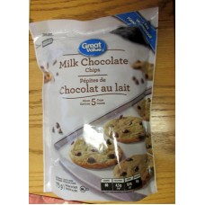 Baking - Chipits -  Milk Chocolate Chips - Great Value Brand / 1 x 775 Gram Resealable Bag