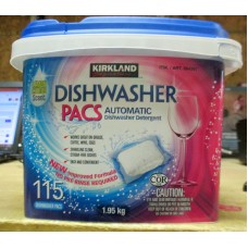 Detergent - Dishwasher Pacs - Automatic  Dishwasher Detergent -   Kirkland Brand - Lemon Scent   - 1 x 115 Pacs / 1.95 Kg