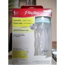Baby Bottles - Playtex Brand - 2 x Baby Bottles of  8 -10 Fliud Ounces With 5 Drop In Liners  / 2 Nursers With Slow Flow Silicone Nipple